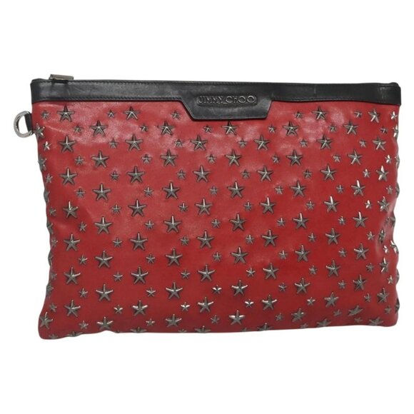 Jimmy Choo Handbags - Jimmy Choo Studs Clutch Bag Leather Red Black Auth bs28965